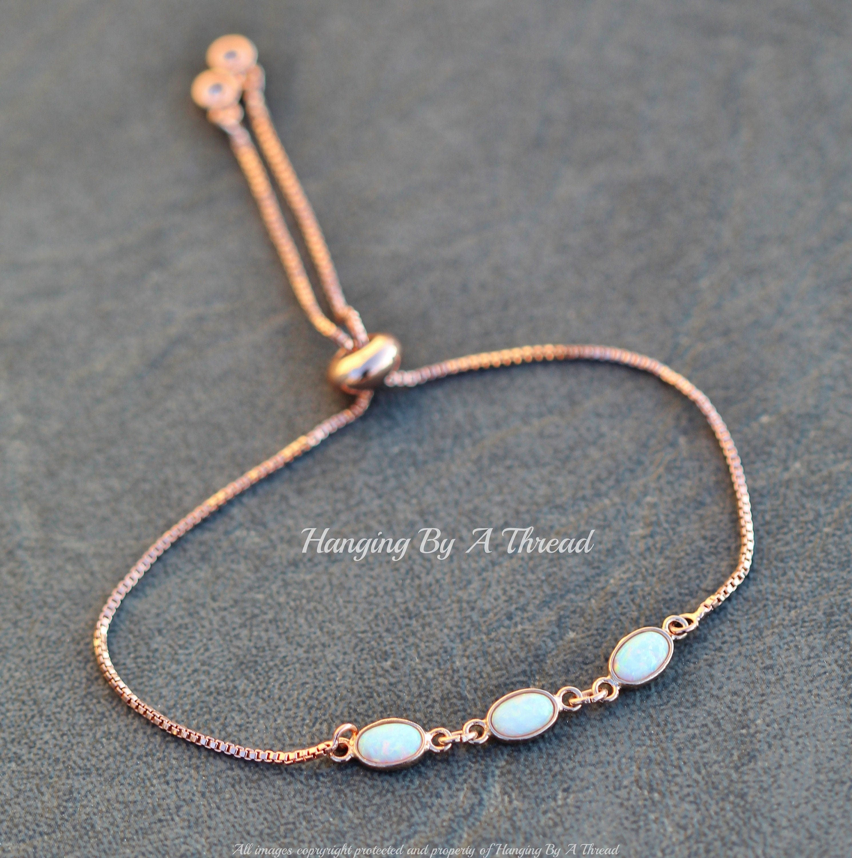 TINY Rose Gold Oval Opal BraceletAdjustable Opal Etsy