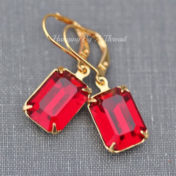 Red Jewel Earrings Etsy