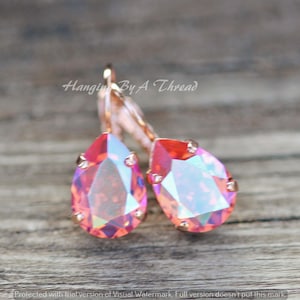 NEW COLOR Swarovski Rose Peach Shimmer Pear Lever Back,Teardrop Crystal Drop Earrings,Rose Gold Lever Back Earring,Peach Coral Salmon Orange