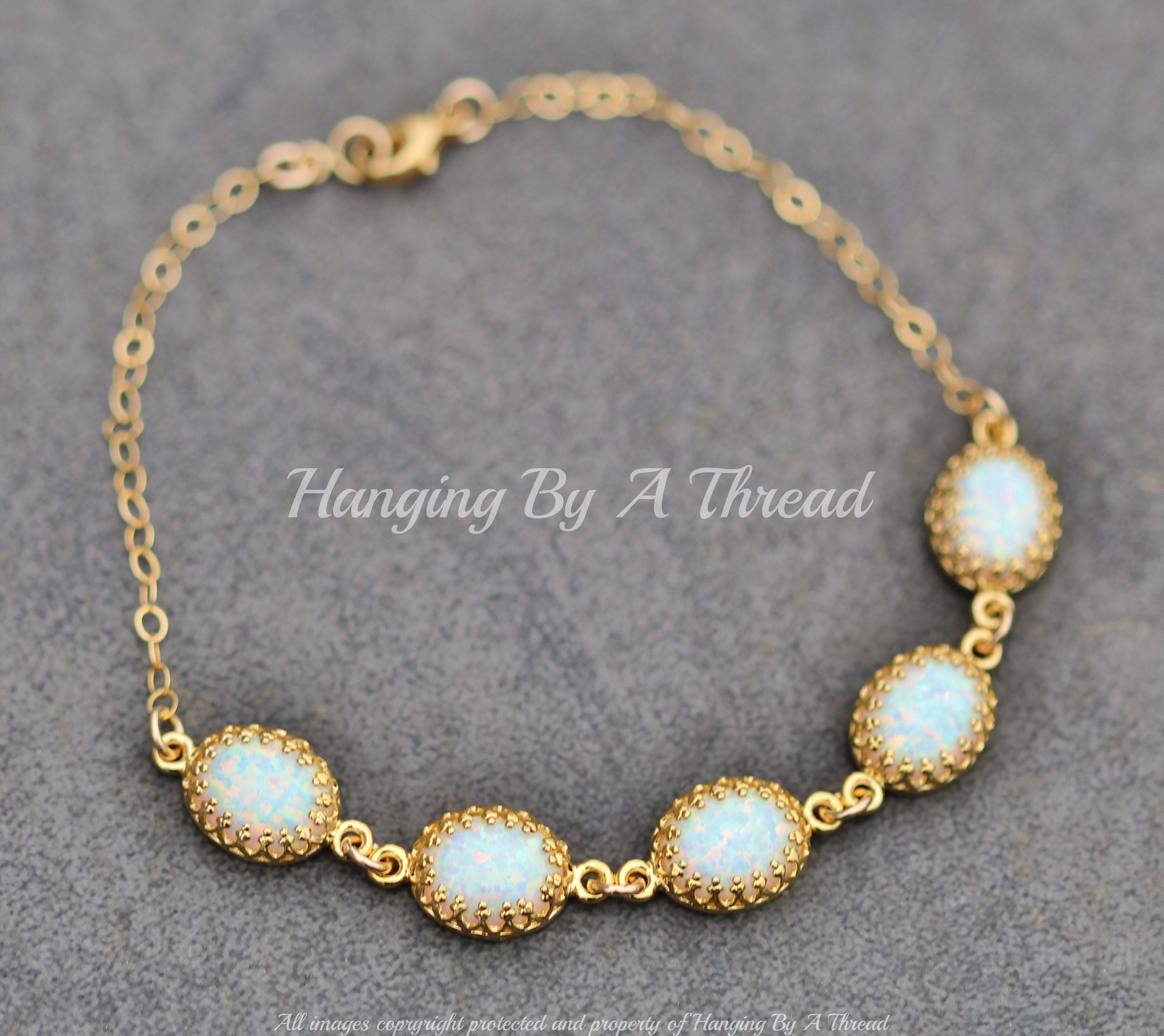 ブレスレット 24K Gold Plated White Opal Bracelet LIMITED Gold Opal Bracelet,5 White Opal Crown Set Bracelet