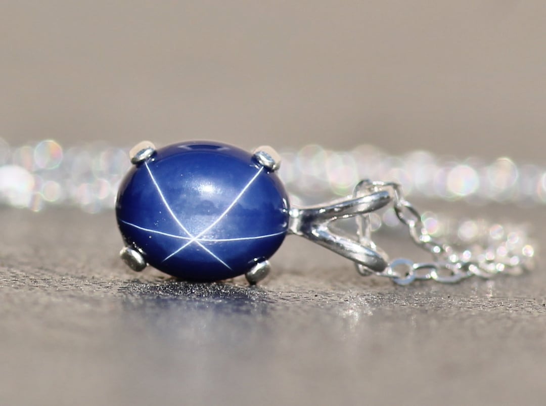 STUNNING Star Sapphire Pendant Necklace,small Sterling Silver Oval Pendant  Necklace,blue Sapphire,birthstone Jewelry,dainty Gift,dark Blue - Etsy