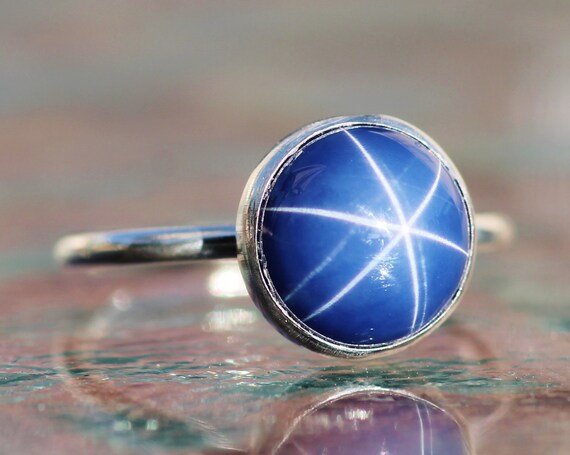 Genuine Star Sapphire Bezel RingSterling Silver Sapphire