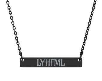 Book Lover's Horizontal Bar Necklace - Surgical Steel with 'LYHFML' Engraving