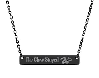 Book Lover's Horizontal Bar Necklace - Surgical Steel with Basilisk Kiss Reference Engraving