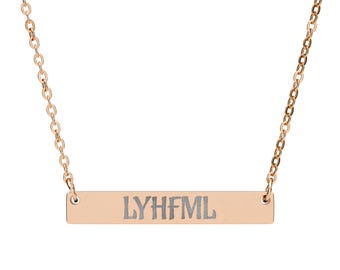 Book Lover's Horizontal Bar Necklace - Surgical Steel with 'LYHFML' Engraving