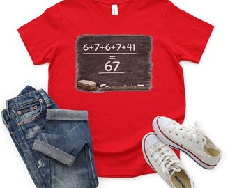 67 Shirt | Chalkboard Math Puzzle Youth Tee | 6+7+6+7+41=67