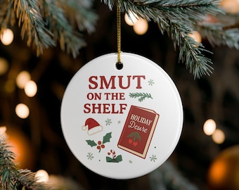 Book Lover Ceramic Ornament: Smut on the Shelf Holiday Decoration