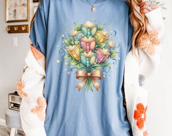 Book Bouquet Tee; Floral Watercolor Book Lover Shirt | Vintage Comfort Colors Literary Gift