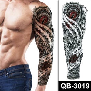 Tatuagem temporária de braço inteiro, arte corporal realista e à prova d&#39;água