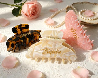 Pinza para el cabello con nombre personalizado, pinza de acetato grabada, regalo para damas de honor, accesorios para el cabello de boda, regalo de cumpleaños para ella, regalo grupal, tu logotipo