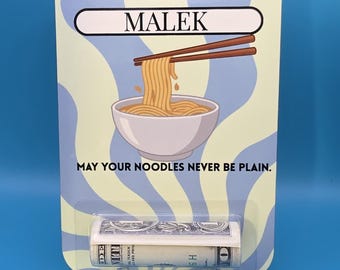 Personalized Ramen Money Holder Card, College Student Care Package, Custom Name, Noodle Lover Cash Gift