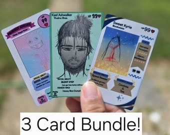 Custom Trading Cards, Personalized Character Art, Kids Drawings to Prints (3 Cards)