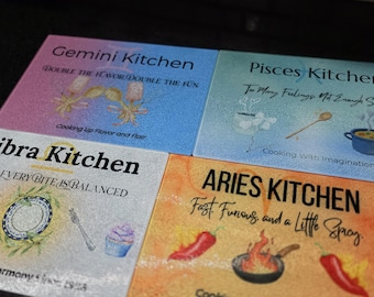 Zodiac Themed Tempered Glass Cutting Boards / Personalized Year / Astrology Kitchen Decor / Celestial Gifts