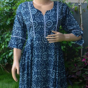 Indigo Blue Hand Block Floral Printed Indian 100% Cotton Lightweight Summer Dressmaking Sewing Running Kids Dresses Material