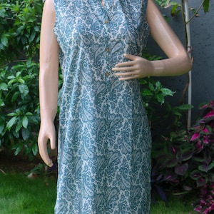 Indigo Leaf Floral Hand Block Printed Cotton Dresses Summer Dressmaking Hand Made Crafting Kids Dressmaking Suit Womens Clothing