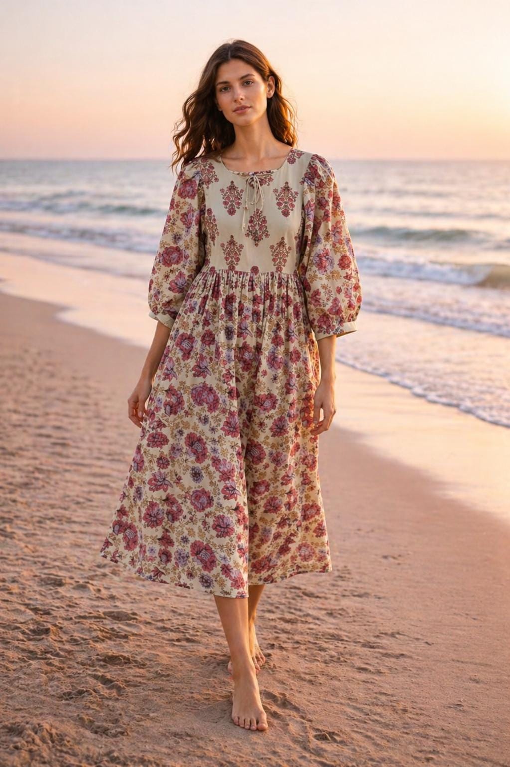 open lace back dress Lavender Floral Chiffon Knee-Length Dress main image 1