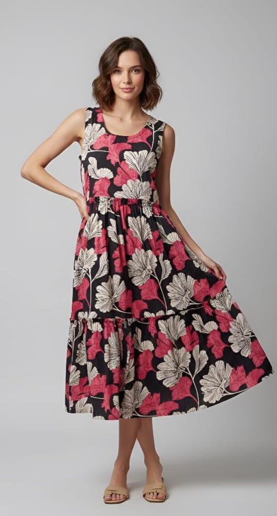 Hand Block Print Cotton Dress Floral Tiered Sleeveless Sundress Womens Dress Summer dress Kids Dress Making Home Decor