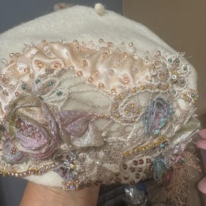 Statement embroidery hat , textile, lace fabric, flowers, hat
