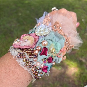 Chabby textile bohemian fairytale embroidery cuff bracelet