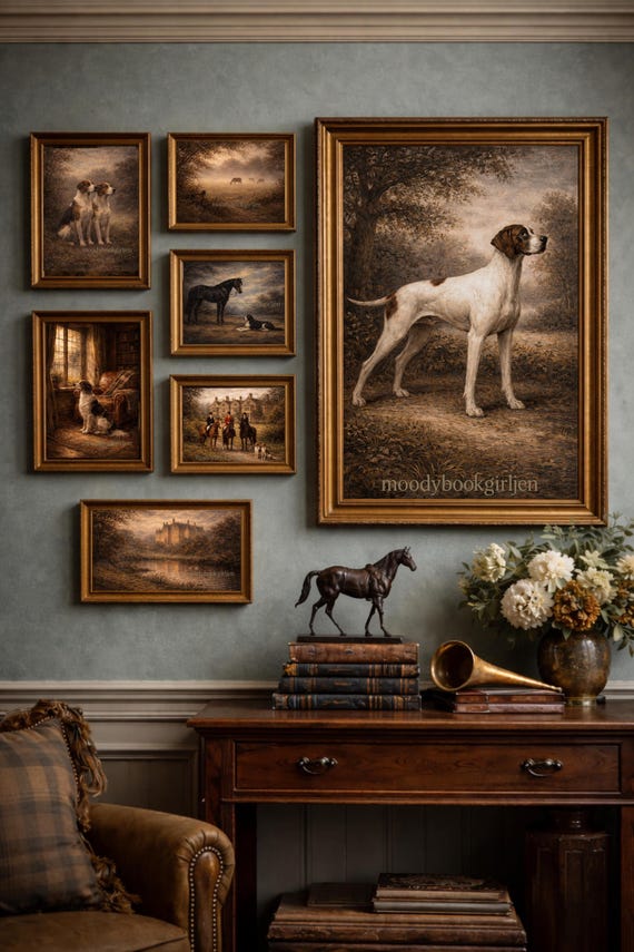 英国製ラルフローレン ヴィンテージ絵皿3枚セット 壁掛け 馬と猟犬 カントリー English Country Gallery Wall - Ralph Lauren Style Sporting Art