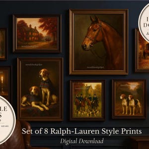Ralph Lauren inspired equestrian gallery wall prints digital download moody manor house art