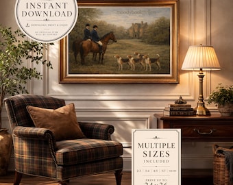 Impresión de escena de caza inglesa / Arte ecuestre / Estilo Ralph Lauren