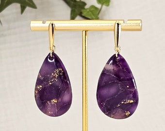 Amethyst Polymer Clay Earrings: bright and shiny, purple polymer clay earrings