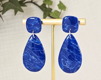 Lapis Lazuli Polymer Clay Earrings: bright and shiny, blue  polymer clay earrings