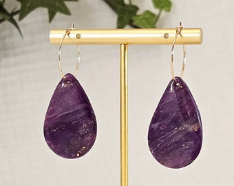 Amethyst Polymer Clay Earrings: bright and shiny, purple polymer clay earrings