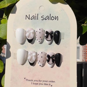 Black and White Press On Nails with 3D Bows and Polka Dots