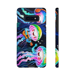 Funda para teléfono con medusas coloridas, funda vibrante con medusas, bonito accesorio con medusas, divertida funda con temática musical, protección única para el teléfono
