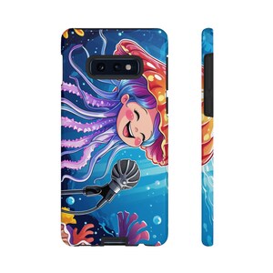 Funda para teléfono con diseño de artista submarino, diseño de medusas coloridas, bonita funda para teléfono, regalo para amantes del océano, accesorio tecnológico divertido