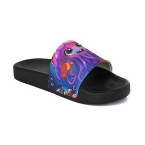 Whimsical Jellyfish Women&#39;s Slide Sandals, Beach Footwear, Summer Slippers, Fun Pool Slides, Vacation Essentials