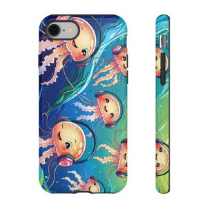 Funda para teléfono con diseño de medusas: adorable diseño de medusas, arte submarino, regalo para amantes del océano, divertida funda para teléfono, funda para niños