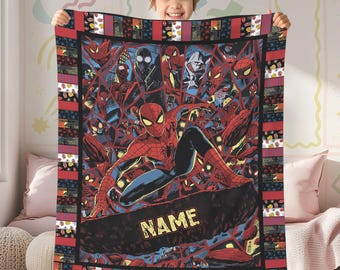 Personalized Superhero Spiderman Blanket, Custome Spiderman Fleece Blanket, Spiderman Birthday Theme Party Blanket, Spiderman Boys Blanket