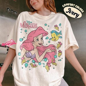 Disneyland The Little Mermaid Ariel Princess & Flounder Bubble Poster T-Shirt, Gift For Her, Princess Ariel Shirt, WDW Disneyland Girls Trip image 1