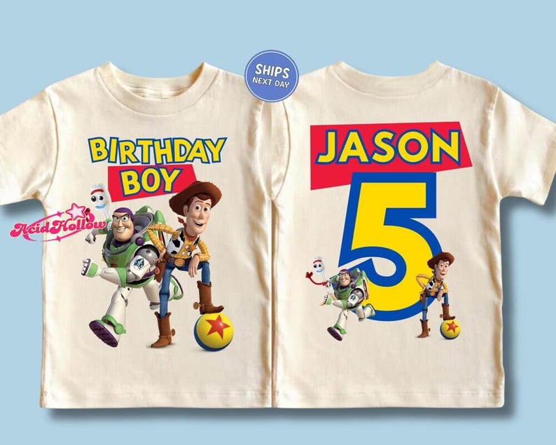 Toy Story Custom Birthday Shirt, Personalized Disneyland Birthday Boy T-Shirt, Pixar Woody Buzz Lightyear Jessie Birthday Toddler Youth Tee imagem 1