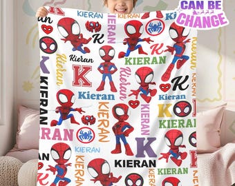 Personalized Spidey And His Amazing Friends Blanket, Spidey Friends Fleece Blanket, Spiderman Superhero Blanket, Custom Spidey Birthday Gift