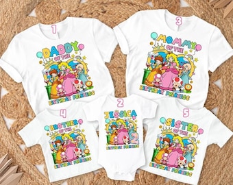 Personalized Princess Peach Birthday Shirt, Princess Peach Mario Shirt, Retro Princess Peach Daisy Shirt, Super Mario Family Birthday Tees