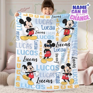 Personalized Watercolor Mickey Mouse Blanket, Custom Name Disneyland Mickey Blanket, Mickey Birthday Gifts, Disneyland Christmas Blanket afbeelding 1