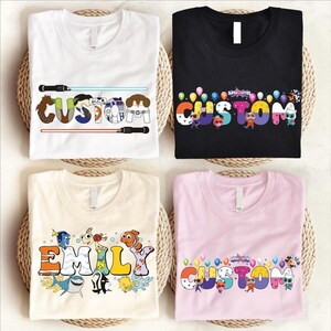 Custom Name Disneyland Characters T-Shirts, Walt DisneyWorld Shirt, Disneyland Family Matching Trip Tee, Disneyland Characters Alphabet image 5