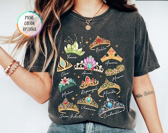 Comfort Colors Disneyland Princess Crown Shirt, Cinderella Belle Rapunzel Ariel Snow White, Disneyland Girl Trip Shirt, Magic Kingdom Tee