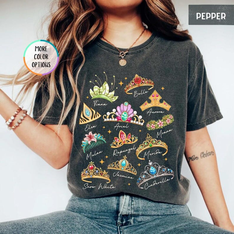 Comfort Colors Disneyland Princess Crown Shirt, Cinderella Belle Rapunzel Ariel Snow White, Disneyland Girl Trip Shirt, Magic Kingdom Tee immagine 1