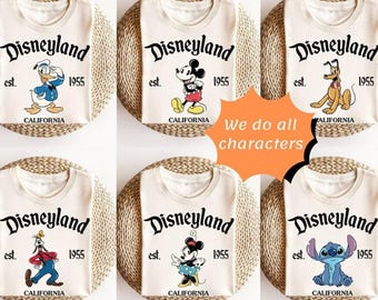 Retro Disneyland All Characters Est 1955 Shirt, Disneyland Mickey And Friends Group Shirts, Disneyland Family Matching Trip Tee