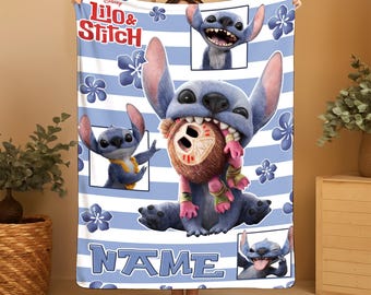 Custom Disneyland Lilo And Stitch Blanket, Personalized Stitch Fleece Blanket, Magic Kingdom Blanket, Disneyworld Blanket, Christmas Blanket