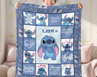Personalized Stitch Fleece Blanket, Lilo Stitch Blanket, Baby Stitch Blanket, Stitch Birthday Gift, Stitch Throw Blanket For Couch Sofa