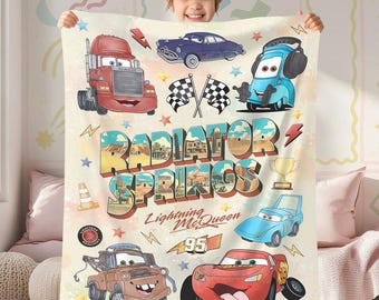 Radiator Springs Cars Movie Blanket, Cars Characters Blanket, Lightning McQueen Sally Tow Mater Cars, Disneyland Blanket, Magic Kingdom Trip