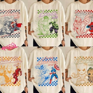 Retro Avengers Disneyland Marvel Shirt, Spiderman Iron Man Signature Birthday Boy, Birthday Girl, Marvel Family Group Matching Tee. image 1
