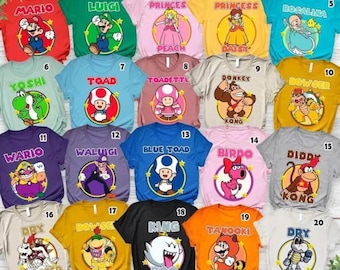 Personalized Super Mario Character Shirt, Mario Birthday Party Shirt, Mario and Friend Matching Shirt