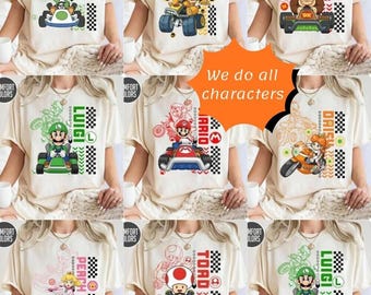Custom All Characters Super Mario Kart Retro Shirt, Super Mario Family Matching Trip Tee, Super Mario Birthday